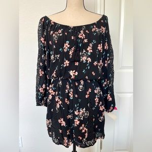 Black & Pink Floral Long Sleeve Romper size M